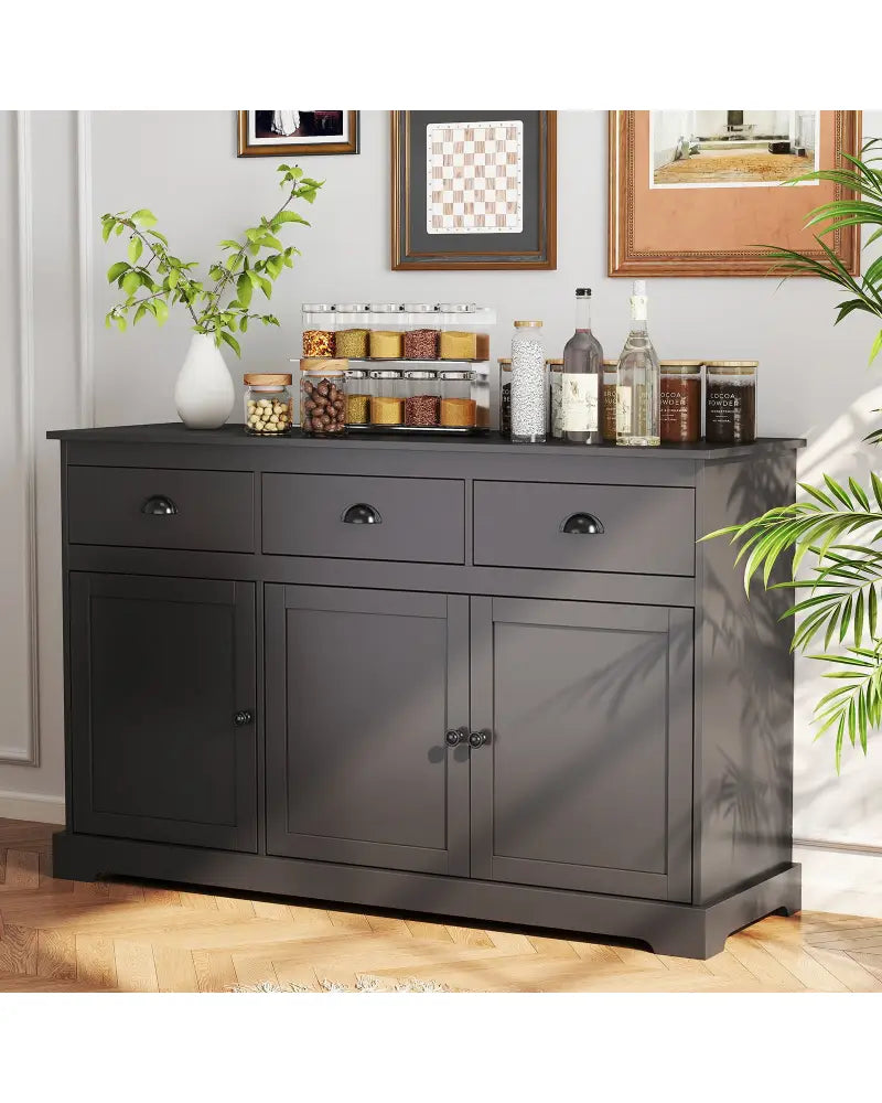 3 Drawers Sideboard Buffet Storage with Adjustable Shelves-Brown - Brown - Sideboards Cabinets & Buffets