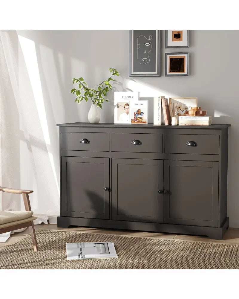 3 Drawers Sideboard Buffet Storage with Adjustable Shelves-Brown - Brown - Sideboards Cabinets & Buffets
