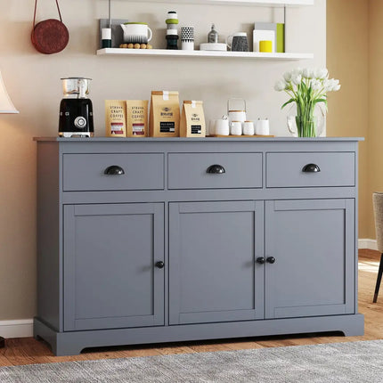3 Drawers Sideboard Buffet Storage with Adjustable Shelves-Gray Costway