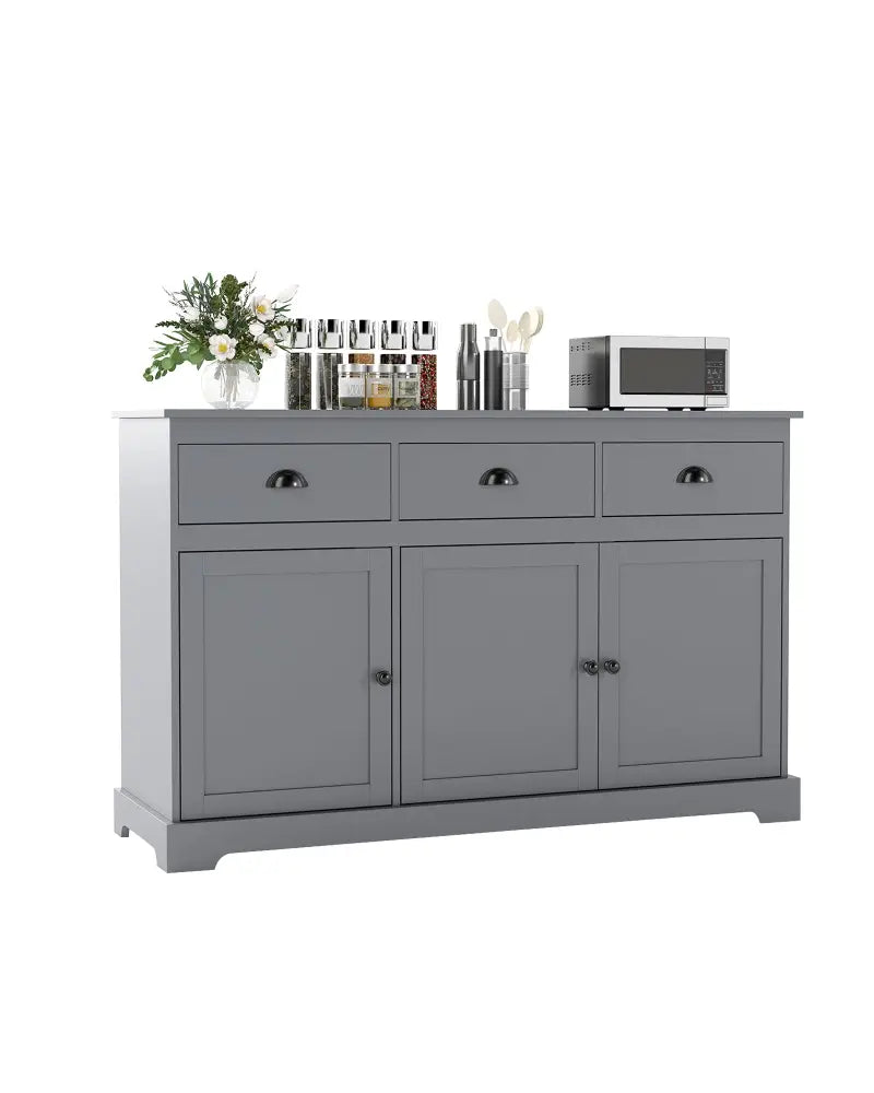 3 Drawers Sideboard Buffet Storage with Adjustable Shelves-Gray - Gray - Sideboards Cabinets & Buffets