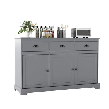 3 Drawers Sideboard Buffet Storage with Adjustable Shelves-Gray Costway