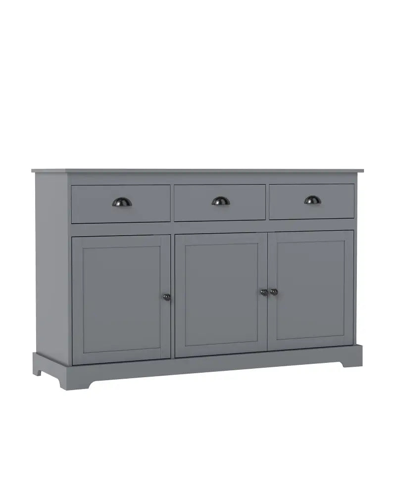 3 Drawers Sideboard Buffet Storage with Adjustable Shelves-Gray - Gray - Sideboards Cabinets & Buffets