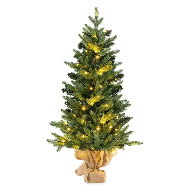 3 Feet Mini Pre-Lit Artificial Christmas Tree Tabletop Xmas Tree with Burlap Base - Green - Christmas