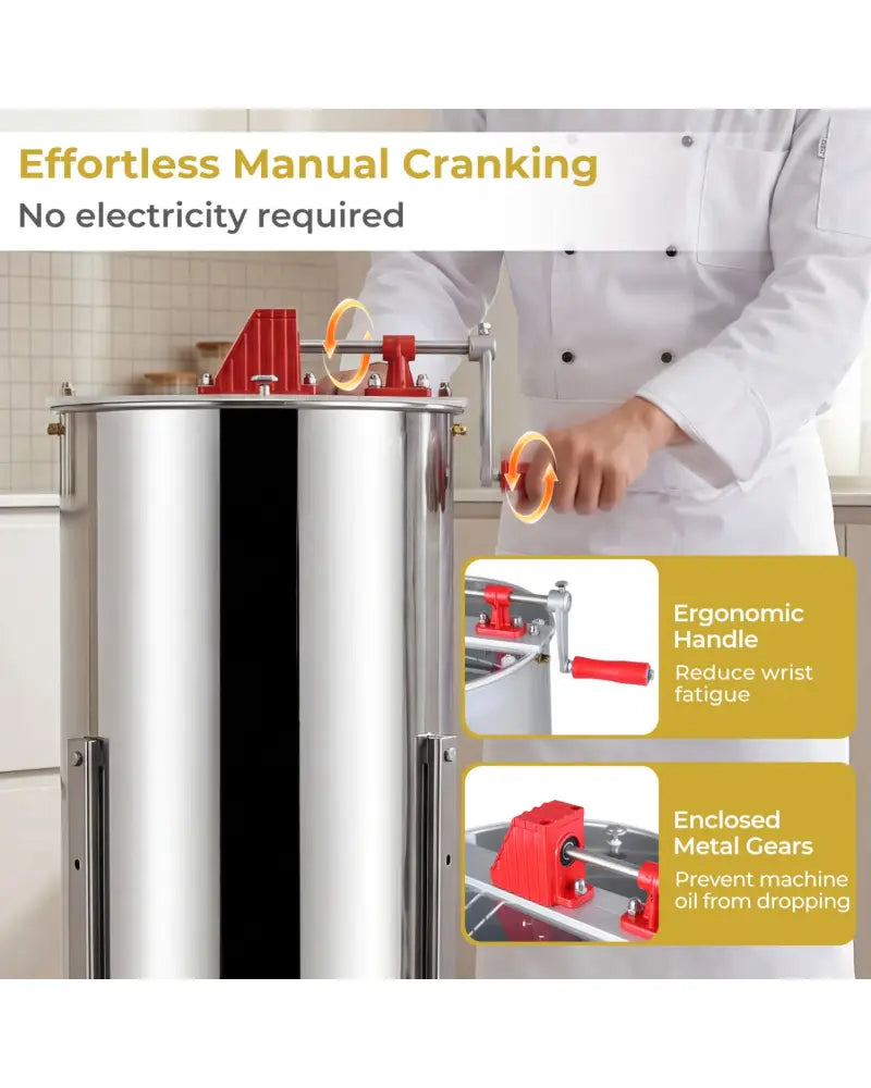 3 Frame Manual Honey Extractor with Bottom Gravity Flow Gate and Clear Lid for Home Apiary - Small Appliances