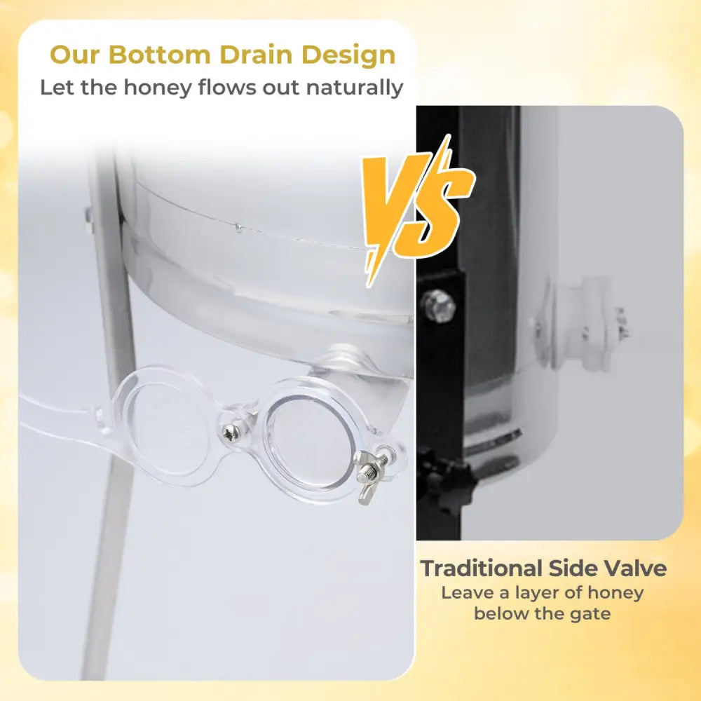 3 Frame Manual Honey Extractor with Bottom Gravity Flow Gate and Clear Lid for Home Apiary - Small Appliances