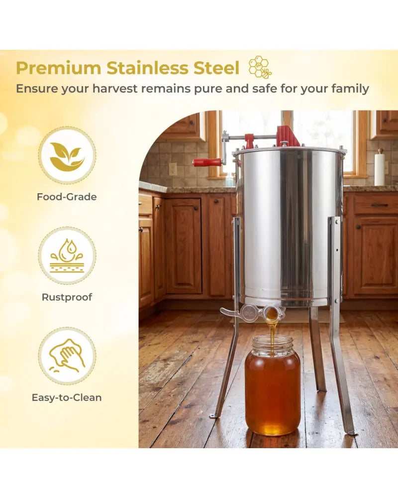 3 Frame Manual Honey Extractor with Bottom Gravity Flow Gate and Clear Lid for Home Apiary - Small Appliances