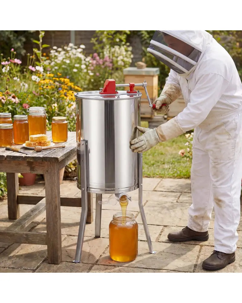 3 Frame Manual Honey Extractor with Bottom Gravity Flow Gate and Clear Lid for Home Apiary - Small Appliances