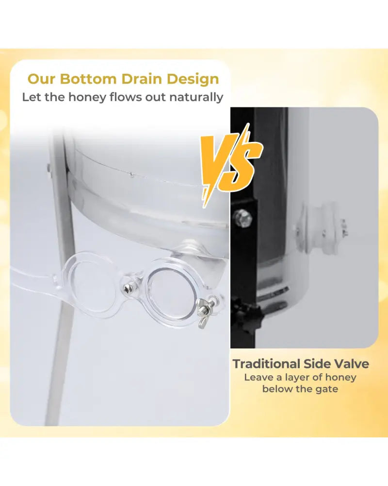 3 Frame Manual Honey Extractor with Bottom Gravity Flow Gate and Clear Lid for Home Apiary - Small Appliances