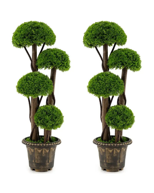 3 FT Artificial Cypress Topiary Tree Set of 2 Realistic Greenery Plant with Spiral Vines - Faux Plants