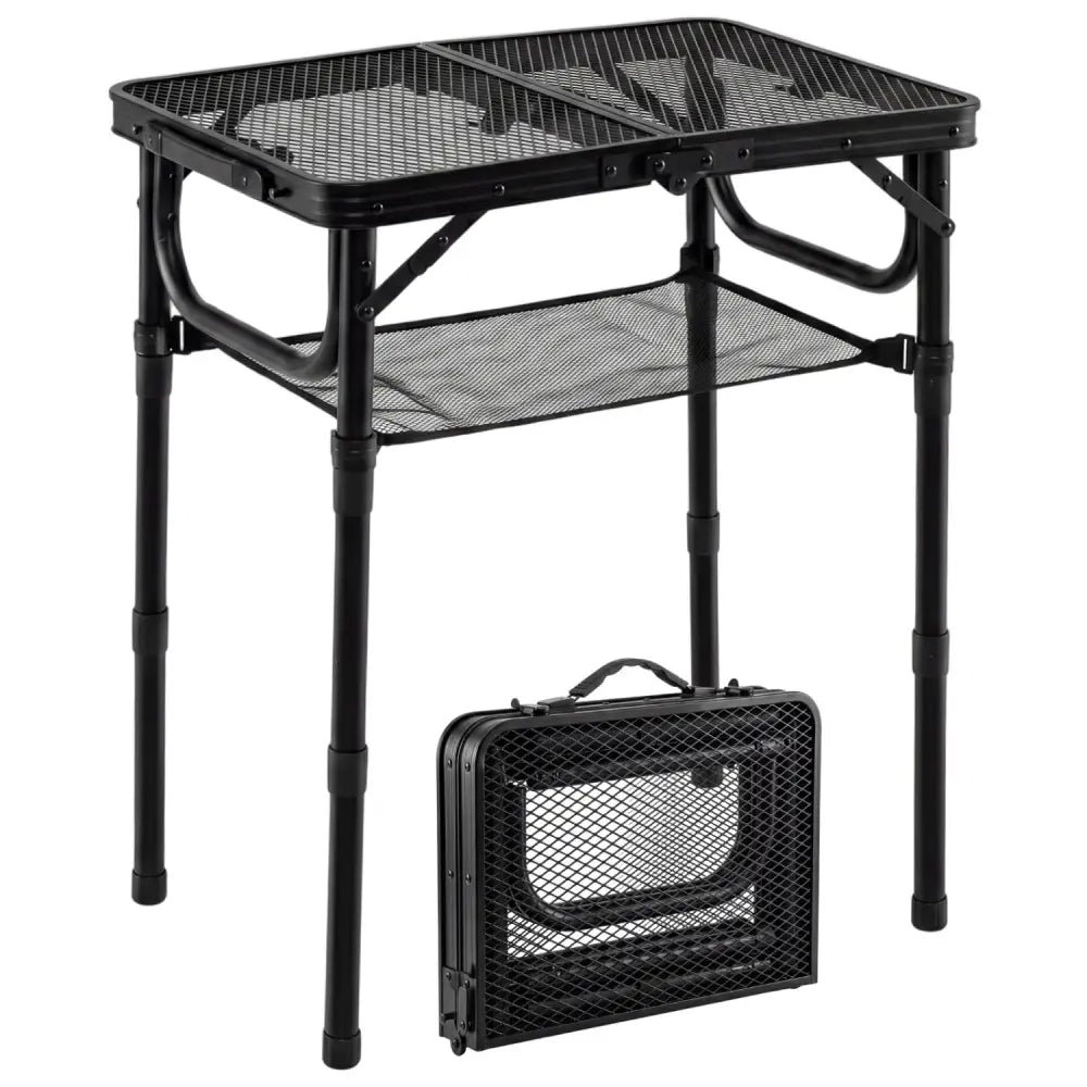 3-Height Folding Picnic Table with Large Storage Net and Handle-Black - Black - Camping Furniture