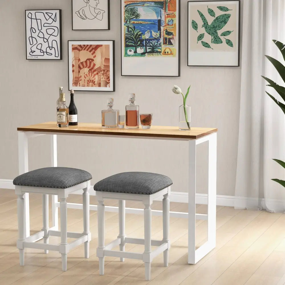 3 Heights Square Saddle Stool Set of 2 with Footrests and Padded Seats-Gray - Gray - Bar Stools