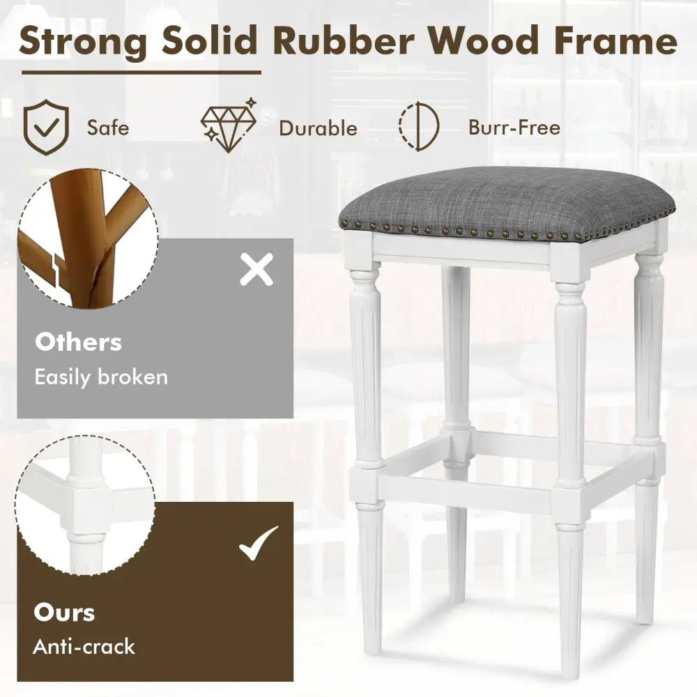 3 Heights Square Saddle Stool Set of 2 with Footrests and Padded Seats-Gray - Gray - Bar Stools