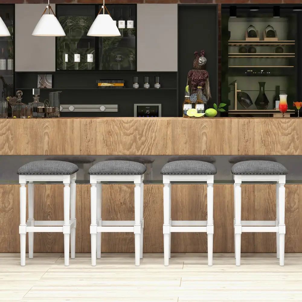 3 Heights Square Saddle Stool Set of 2 with Footrests and Padded Seats-Gray - Gray - Bar Stools