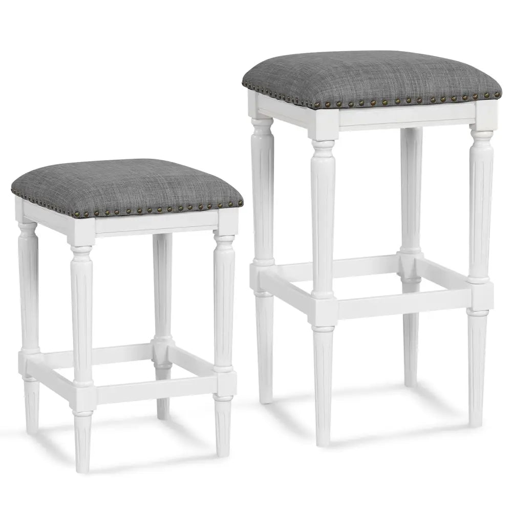 3 Heights Square Saddle Stool Set of 2 with Footrests and Padded Seats-Gray - Gray - Bar Stools