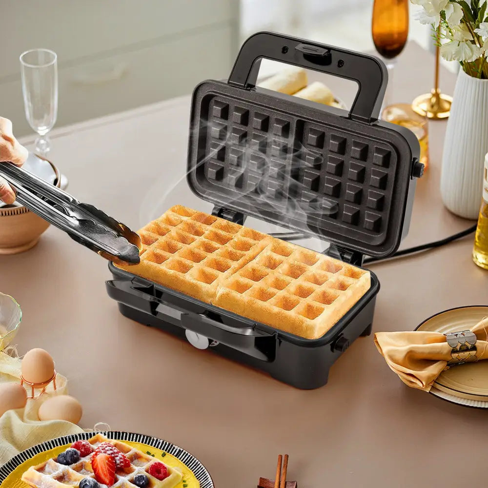 3-in-1 1082W Sandwich Maker with Removable Non-Stick Plates-Black - Black - Small Appliances