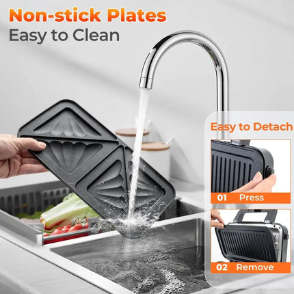 3-in-1 1082W Sandwich Maker with Removable Non-Stick Plates-Black Costway