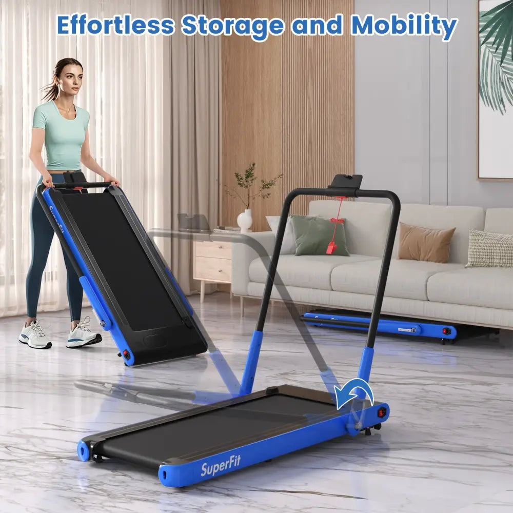 3-in-1 3HP Folding Treadmill with Smart Apps Remote Control and Speakers-Navy - Navy - Treadmills