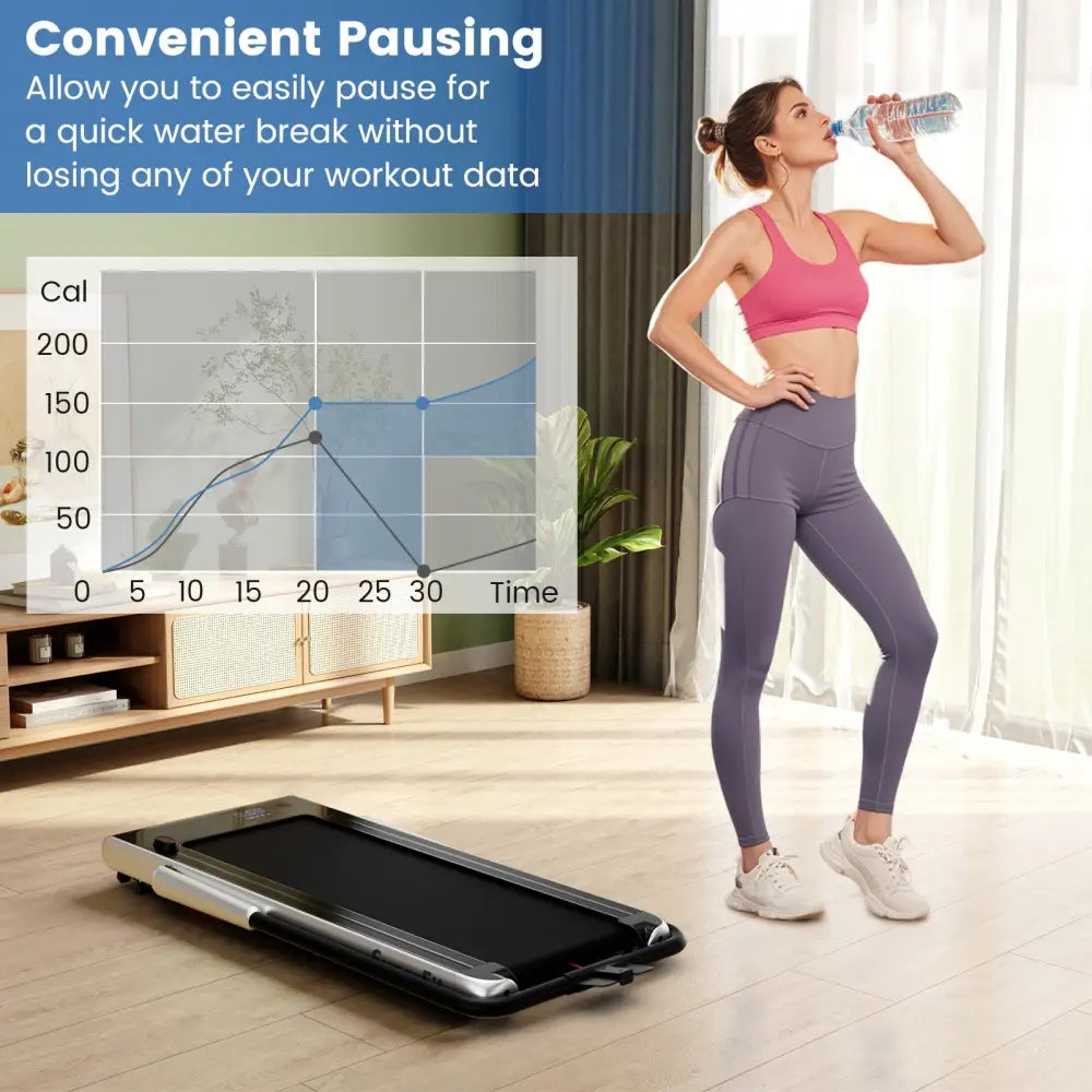 3-in-1 3HP Folding Treadmill with Smart Apps Remote Control and Speakers-Silver - Silver - Treadmills