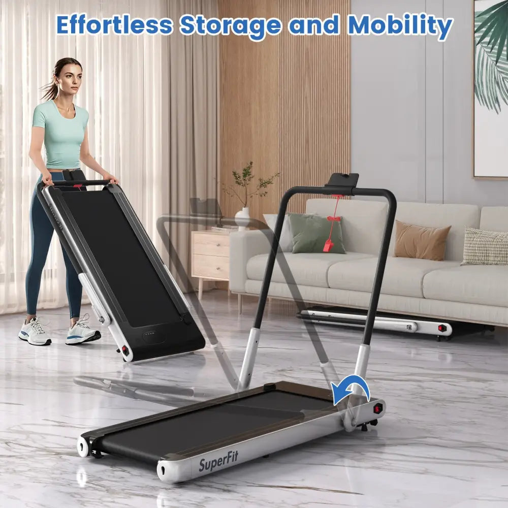 3-in-1 3HP Folding Treadmill with Smart Apps Remote Control and Speakers-Silver - Silver - Treadmills