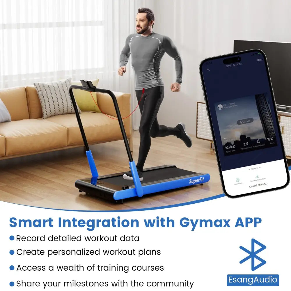 3-in-1 3HP Folding Treadmill with Smart Apps Remote Control and Speakers-Navy - Navy - Treadmills