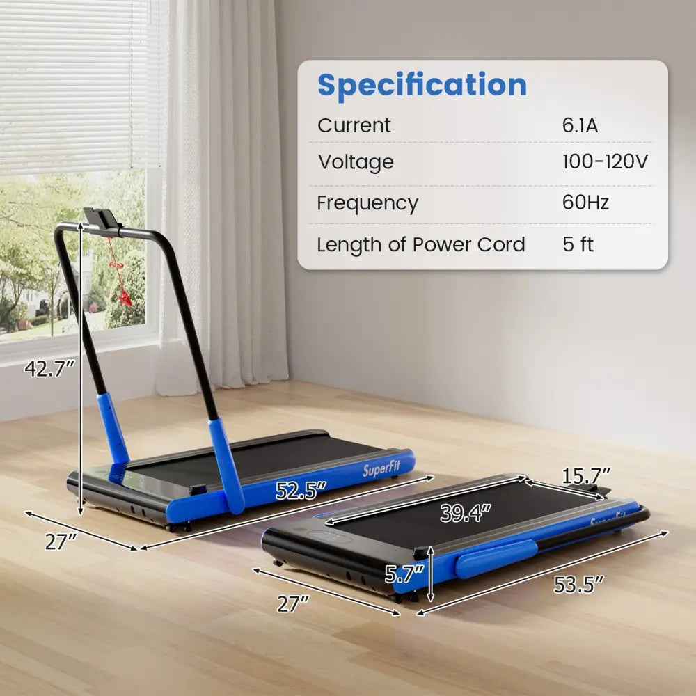 3-in-1 3HP Folding Treadmill with Smart Apps Remote Control and Speakers-Navy - Navy - Treadmills