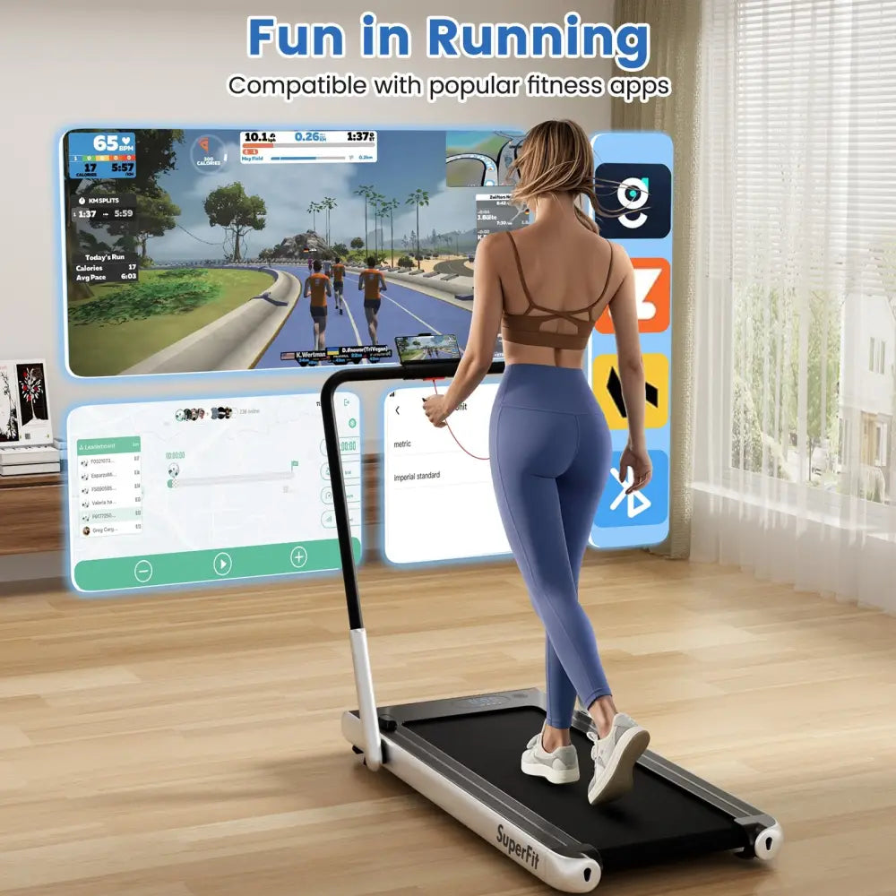 3-in-1 3HP Folding Treadmill with Smart Apps Remote Control and Speakers-Silver - Silver - Treadmills