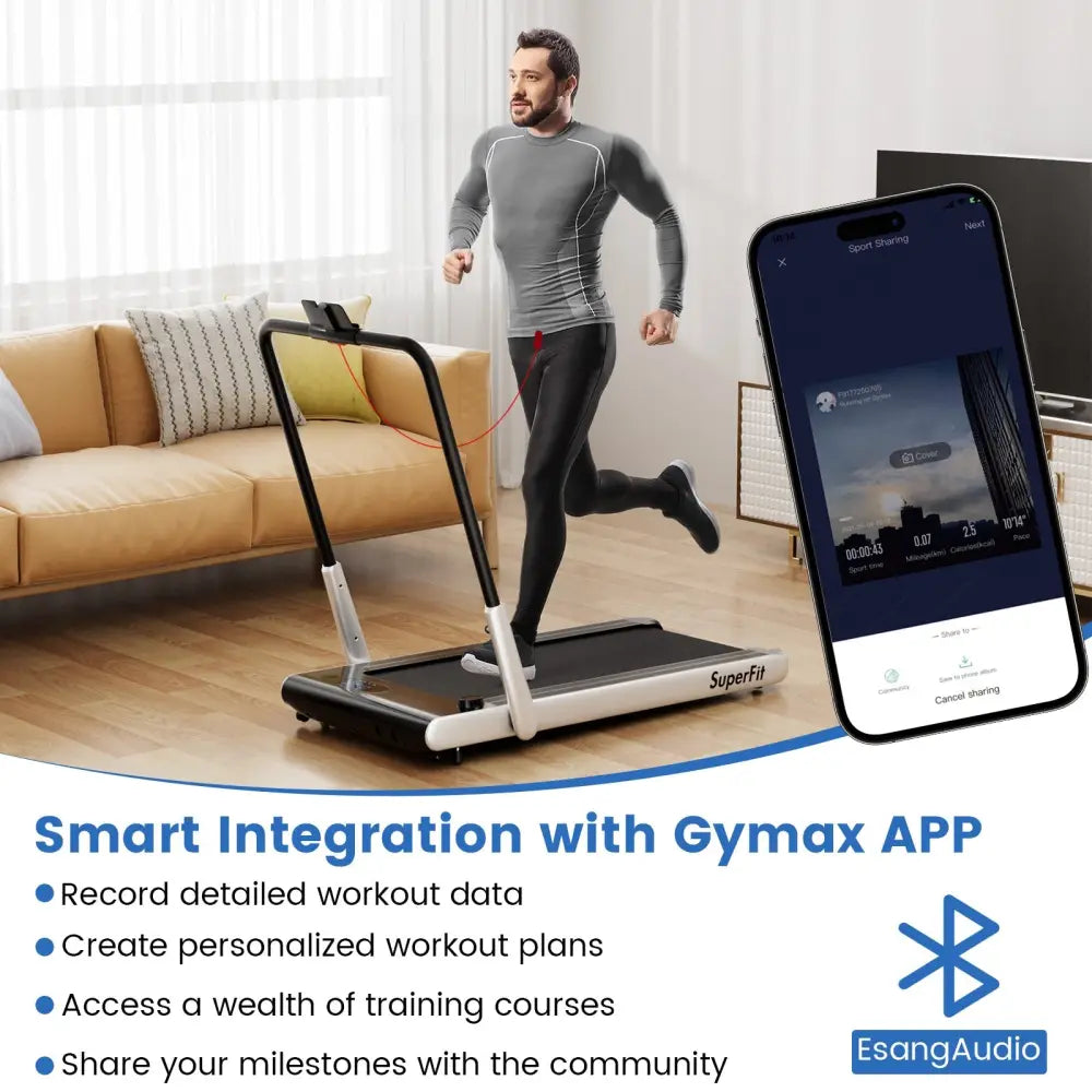 3-in-1 3HP Folding Treadmill with Smart Apps Remote Control and Speakers-Silver - Silver - Treadmills