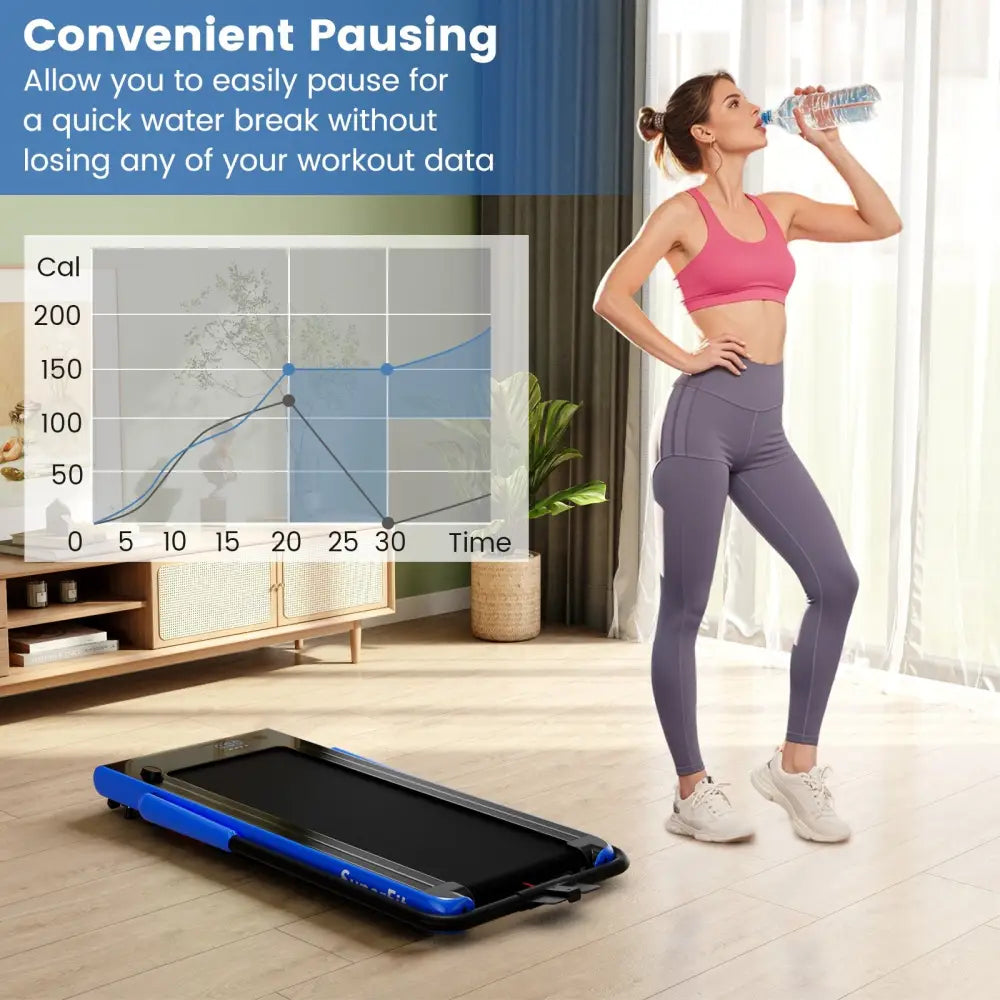3-in-1 3HP Folding Treadmill with Smart Apps Remote Control and Speakers-Navy - Navy - Treadmills