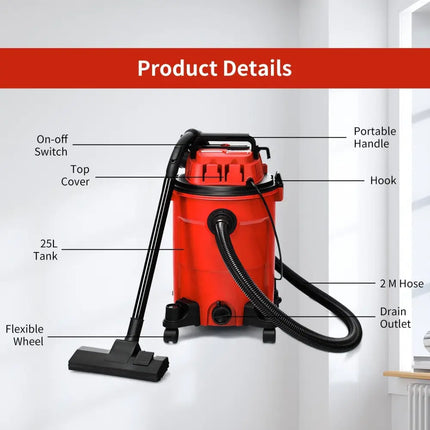 3 in 1 6.6 Gallon 4.8 Peak HP Wet Dry Vacuum Cleaner with Blower - Red - Oasis Home Essentials
