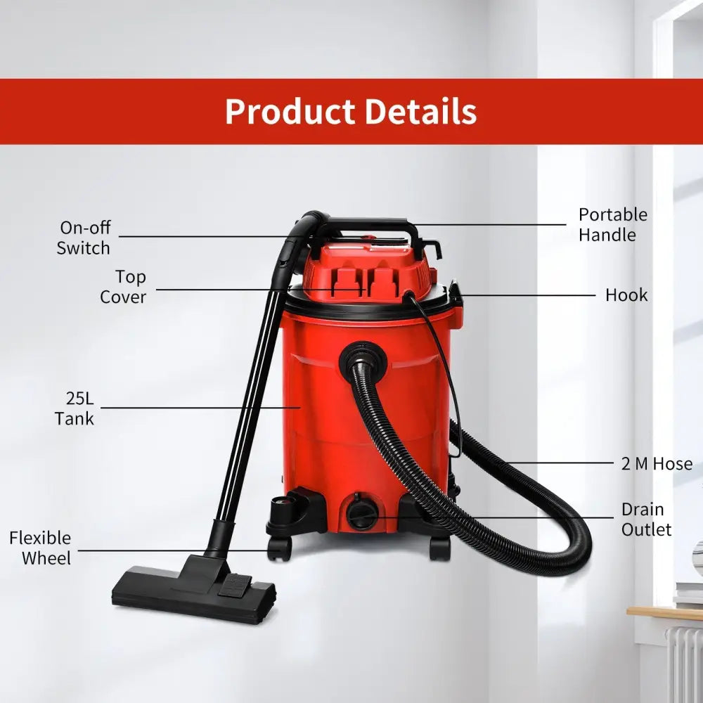 3 in 1 6.6 Gallon 4.8 Peak HP Wet Dry Vacuum Cleaner with Blower - Red - Oasis Home Essentials