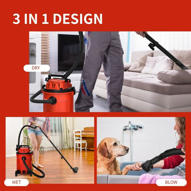 3 in 1 6.6 Gallon 4.8 Peak HP Wet Dry Vacuum Cleaner with Blower - Red - Oasis Home Essentials