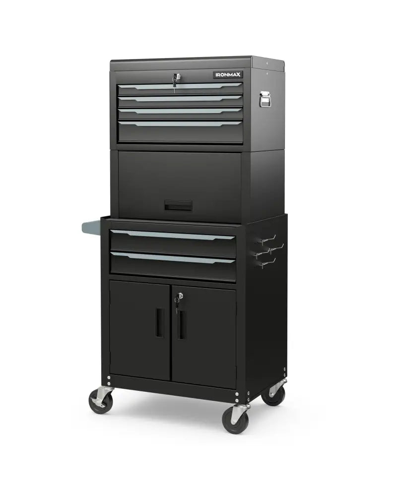 3-in-1 6-Drawer Rolling Tool Chest Storage Cabinet with Universal Wheels and Hooks-Black - Black - Garages