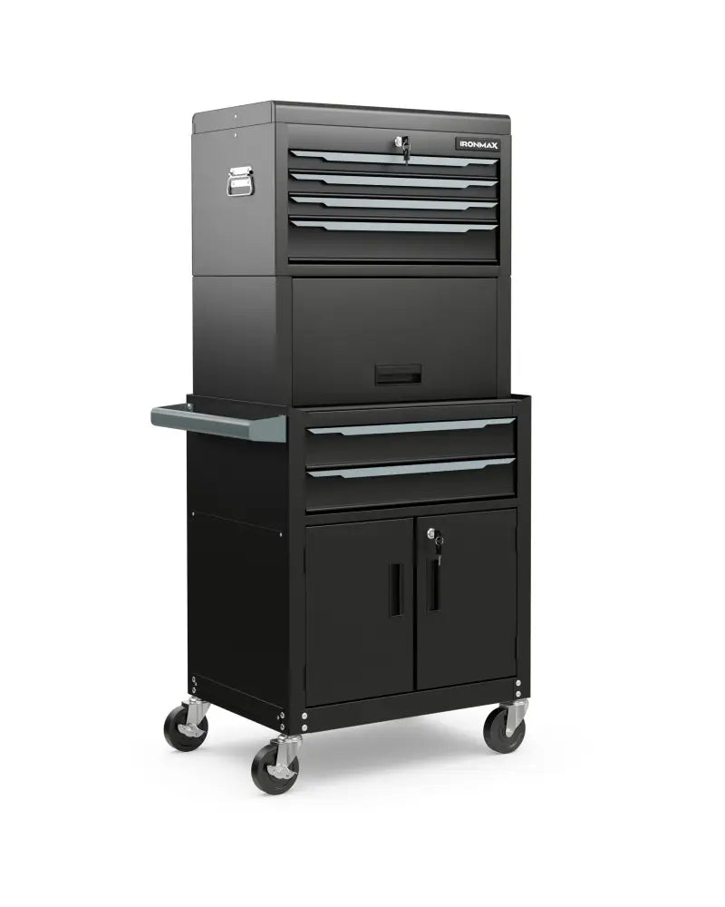 3-in-1 6-Drawer Rolling Tool Chest Storage Cabinet with Universal Wheels and Hooks-Black - Black - Garages