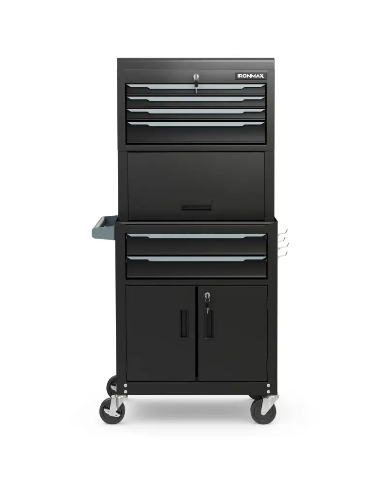 3-in-1 6-Drawer Rolling Tool Chest Storage Cabinet with Universal Wheels and Hooks-Black - Black - Garages