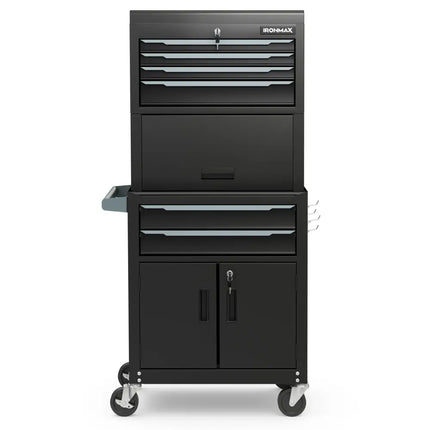3-in-1 6-Drawer Rolling Tool Chest Storage Cabinet with Universal Wheels and Hooks-Black - Black - Garages