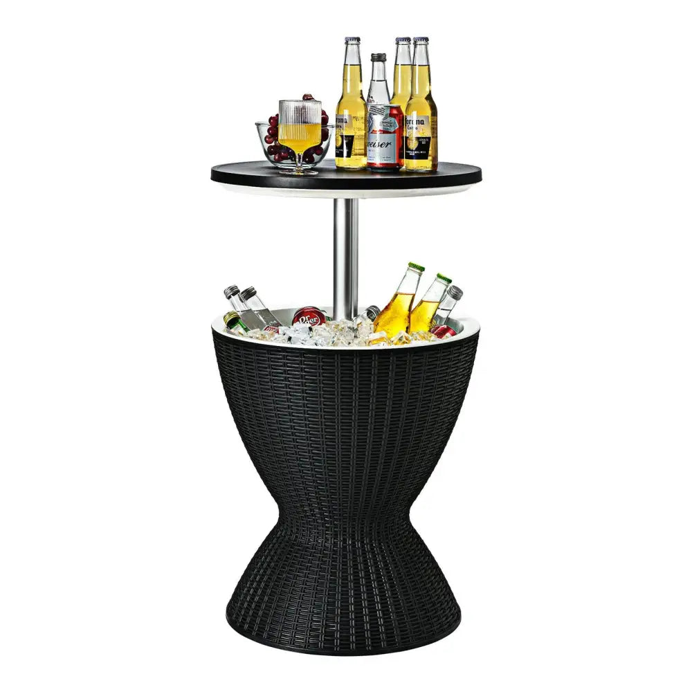 3 in 1 8 Gallon Patio Rattan Cooler Bar Table with Adjust Ice Bucket-Black - Black - Patio Coffee Tables