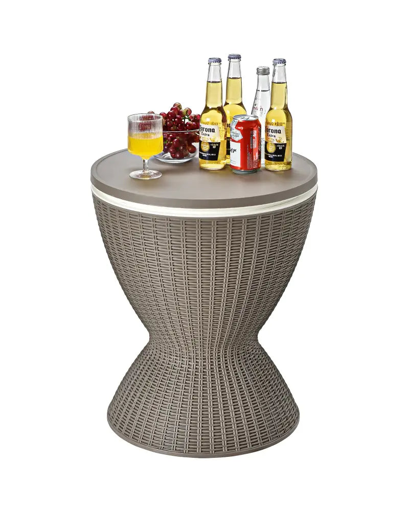 3 in 1 8 Gallon Patio Rattan Cooler Bar Table with Adjust Ice Bucket-Brown - Brown - Patio Coffee Tables