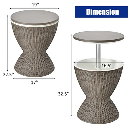 3 in 1 8 Gallon Patio Rattan Cooler Bar Table with Adjust Ice Bucket-Brown - Brown - Patio Bar Furniture