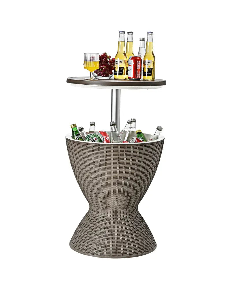 3 in 1 8 Gallon Patio Rattan Cooler Bar Table with Adjust Ice Bucket-Brown - Brown - Patio Coffee Tables