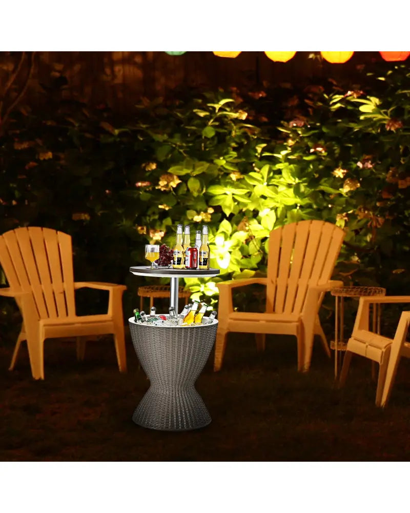 3 in 1 8 Gallon Patio Rattan Cooler Bar Table with Adjust Ice Bucket-Brown - Brown - Patio Coffee Tables