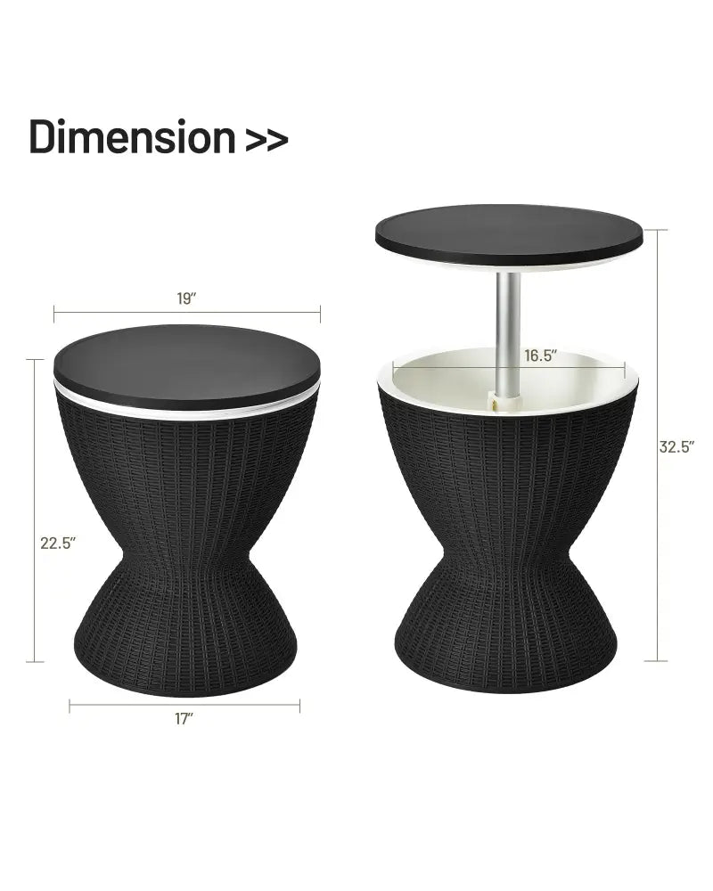 3 in 1 8 Gallon Patio Rattan Cooler Bar Table with Adjust Ice Bucket-Black - Black - Patio Coffee Tables