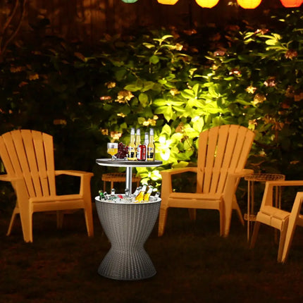 3 in 1 8 Gallon Patio Rattan Cooler Bar Table with Adjust Ice Bucket-Brown - Brown - Patio Bar Furniture