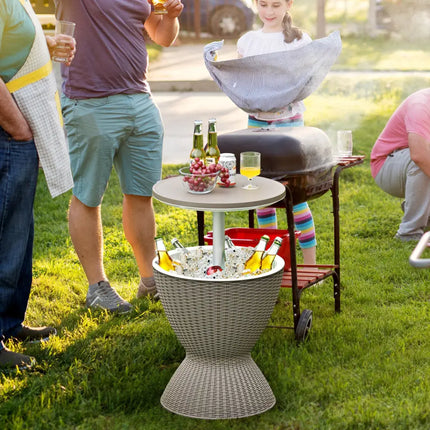 3 in 1 8 Gallon Patio Rattan Cooler Bar Table with Adjust Ice Bucket-Brown - Brown - Patio Bar Furniture