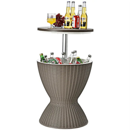 3 in 1 8 Gallon Patio Rattan Cooler Bar Table with Adjust Ice Bucket-Brown - Brown - Patio Bar Furniture