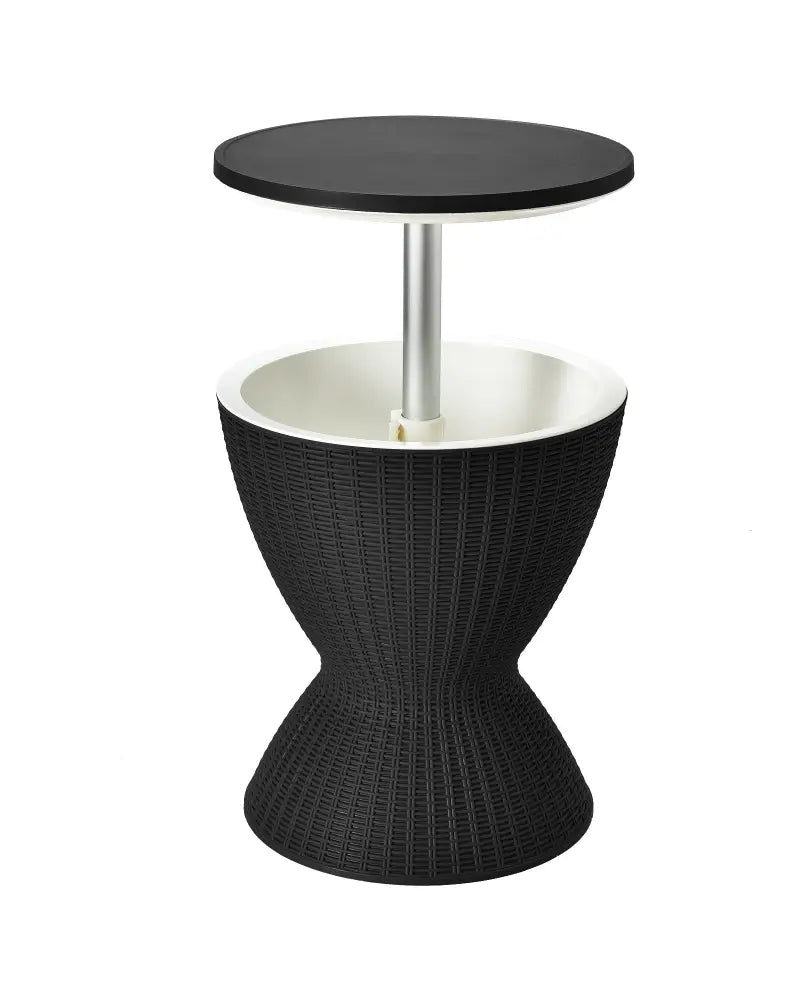 3 in 1 8 Gallon Patio Rattan Cooler Bar Table with Adjust Ice Bucket-Black - Black - Patio Coffee Tables
