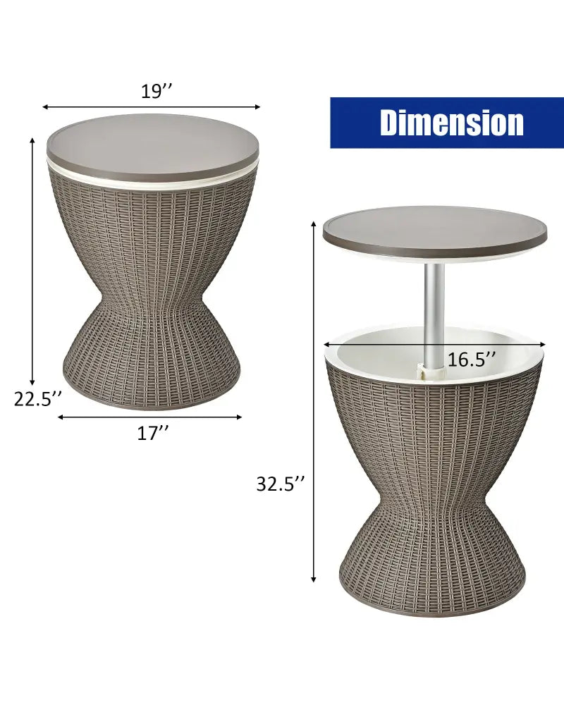 3 in 1 8 Gallon Patio Rattan Cooler Bar Table with Adjust Ice Bucket-Brown - Brown - Patio Coffee Tables