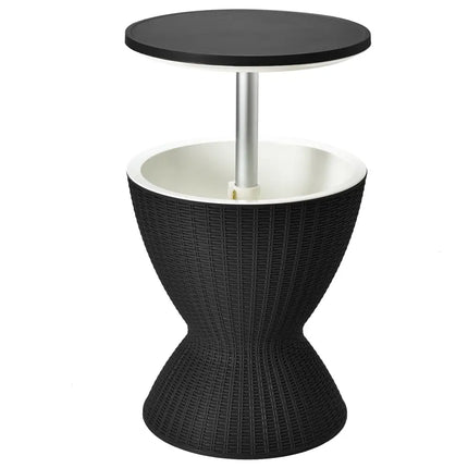 3 in 1 8 Gallon Patio Rattan Cooler Bar Table with Adjust Ice Bucket-Black - Black - Patio Bar Furniture