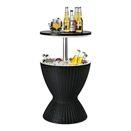 3 in 1 8 Gallon Patio Rattan Cooler Bar Table with Adjust Ice Bucket-Black - Black - Patio Bar Furniture