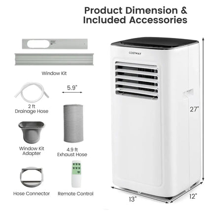 3-in-1 9000 BTU Air Conditioner with Dehumidifier and 24H Timer-White Costway