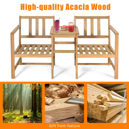 3-in-1 Acacia Wood Loveseat with Separable Coffee Table - Natural - Patio Conversation Sets